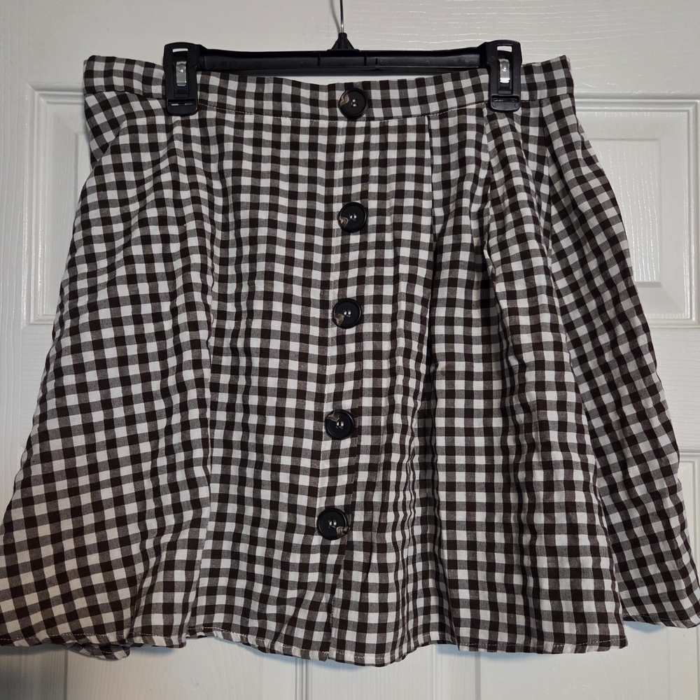 SHEIN Brown and White Checkered Skater Skirt